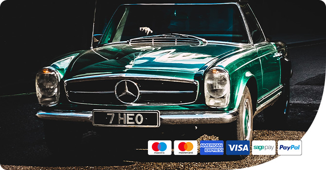 Vintage reg plates on classic mercedes