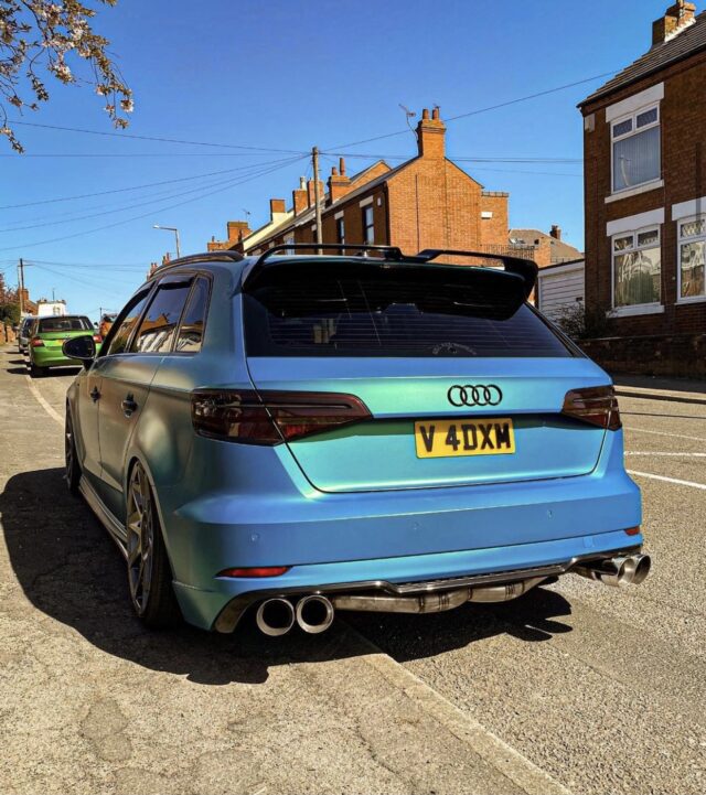 Beautiful teal wrapped Audi