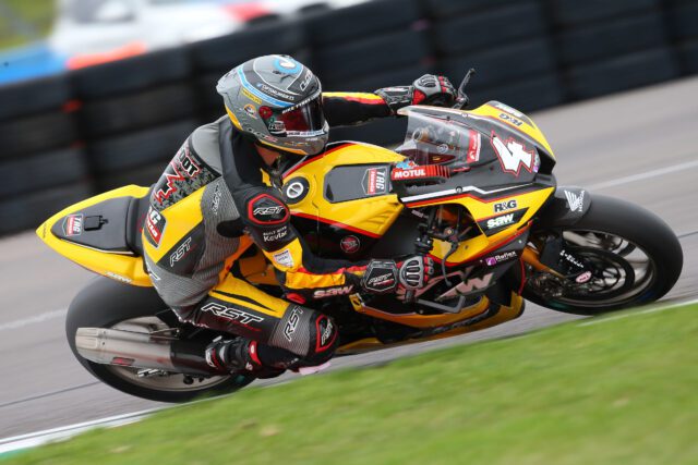 Dan Linfoot aboard the TAG Honda at Donington Park